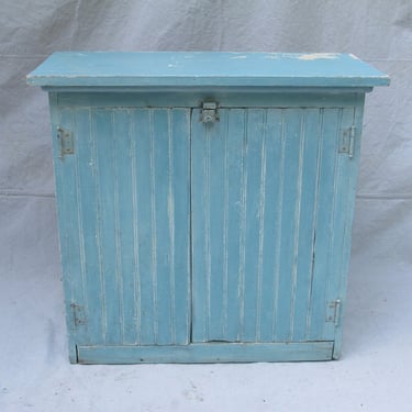 Farmhouse beadboard cupboard chippy distressed painted blue cabinet country cottage wooden wall cupboard pie safe jelly cupboard turquoise 