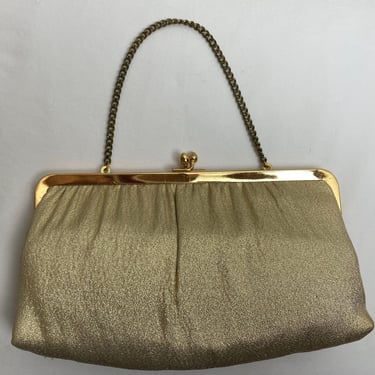 60’s shiny bright metallic gold clutch purse~ wristlet handbag~ Mod retro glam evening bag pleather sleek 1960s 