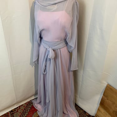 70s Vintage Grecian Goddess Dress Chiffon Maxi Toga Lavender Draped S 