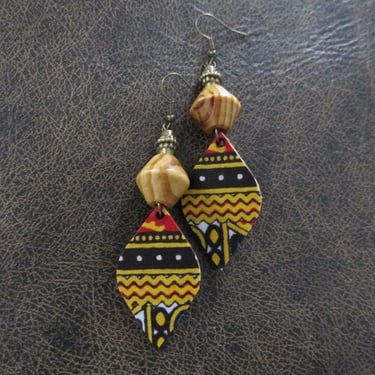 Bold African Ankara earrings, yellow red 