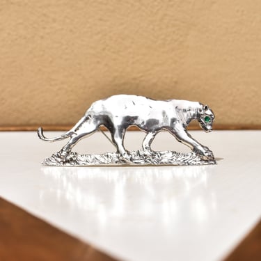 Emerald Eyed Sterling Silver Panther Brooch Pendant By Carey Boone Nelson, 3 3/4
