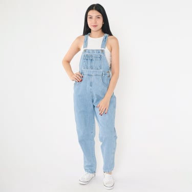 Vintage 90s Denim Overalls Moda International Light Blue Jean Overall Pants Suspender Bib Pants Tapered Leg Jeans Retro 1990s Small S 