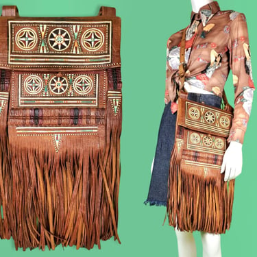 Vintage woven leather bag. Tassels fringe. Meticulous weave. Moroccan native hippie boho ethnic woodstock shoulder bag crossbody purse. 