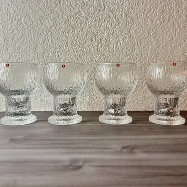 Vintage Set of Four Iittala Crystal Kekkerit Footed 10oz Wine Glass by Timo Sarpaneva, Finland, Finnish, Made in Finland 