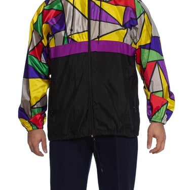 1990S Multicolor Polyester Mosaic Colorblocked Windbreaker Jacket 