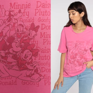 Disney TShirt Mickey Minnie Shirt 90s MINNIE MOUSE Shirt Kawaii Donald Duck Graphic Cartoon T Shirt Vintage Pink Distressed Extra Large xl 