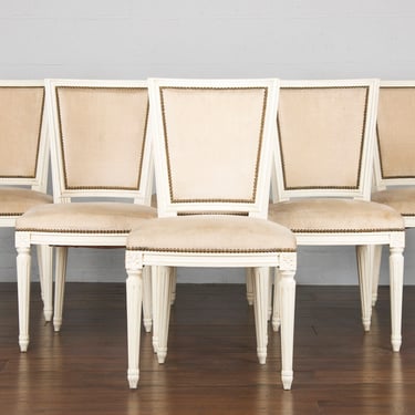 Antique French Louis XVI Style Painted Provincial White Dining Chairs - Set of 6 