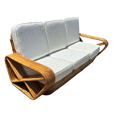 Restored Frankl Style Rattan Six Strand Square Pretzel 3-seat Sofa 