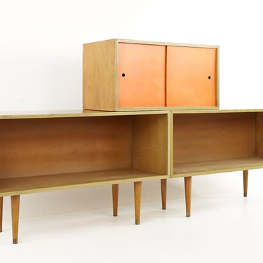 Paul McCobb Style Walnut Bookcase Cabinet Credenza with Bookcase Box - mcm 