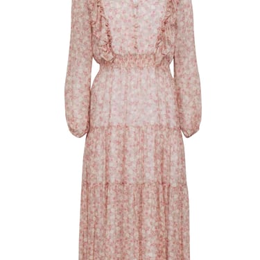 Yumi Kim - Pink Floral Print Long Sleeves Maxi Dress Sz XS