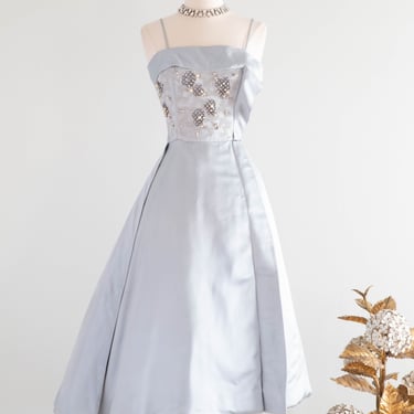 Enchanting 1950's Harvey Berin Cinderella Blue Satin Cocktail Dress / Small