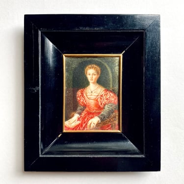 Vintage Italian Miniature Portrait Painting of Bronzino’s Lucrezia Panciatichi 