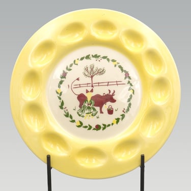 California Farmhouse Yellow Egg Plate, Brock of California | Vintage California Pottery Mid Century Dinnerware | Deviled Egg Tray 