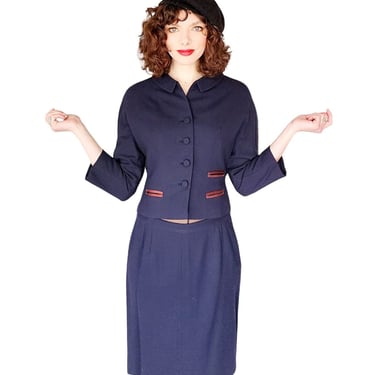Vintage 50s Skirt Suit Navy Blue Baskin Chicago Styled by Rudy 