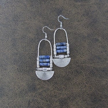 Sodalite and silver ethnic tribal chandelier earrings 