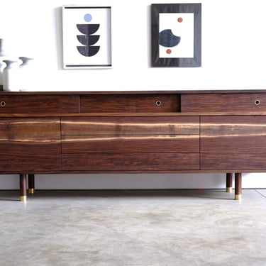 Mid Century Modern Walnut Credenza | Solid Wood Media Cabinet | Custom Media Console | Mid Century Modern Living Room Furniture | Buffet 