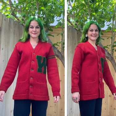 Vintage 1940’s Red and Green Letterman’s Sweater 