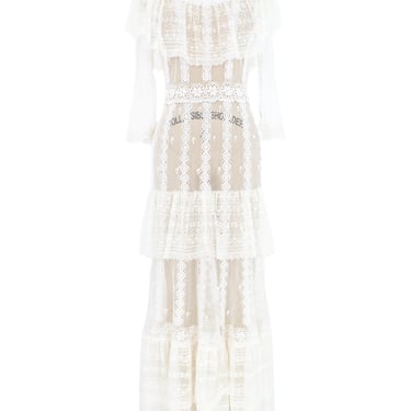 White Lace Ruffle Tiered Crochet Maxi Dress