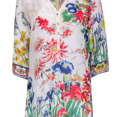 Johnny Was - White w/ Multi Color Floral Print Top Sz XS
