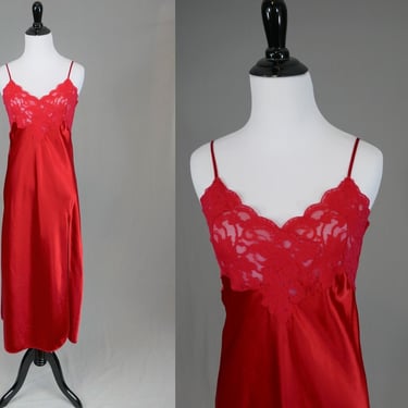 90s Red Satin Nightgown by Victoria's Secret  - Stretch Lace Bust - As Is for Costume - Vintage 1990s - S 