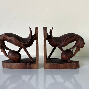 Vintage Art Hand Carved Bird Bookends - a Pair 