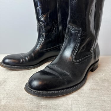 Vintage 1970’s Black Frye Boots~ short Western roper style slip on above the ankle Unisex Women’s size 71/2-8 androgynous style 