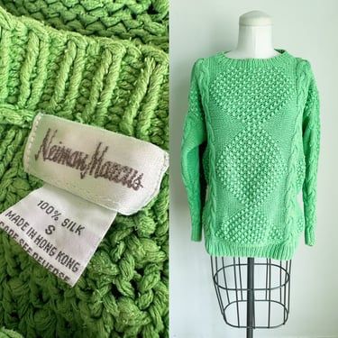 Vintage 1980s Neiman Marcus Lime Green Silk Sweater / XS 