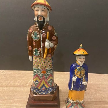 Pair Vintage- Chinese Hand Painted Emperor Figures 