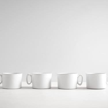 Vintage Bennington Potters of Vermont Set of Four 8 oz. Tea or Coffee Cups in White Designed by Yusuke Aida 