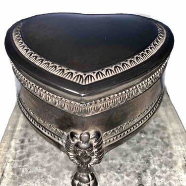 Silver Plated Heart Shaped Lion Footed Trinket/Jewelry Box Velvet Lined . 