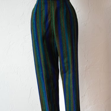 Vintage 1960s Jack Winter Green/Blue Striped Wool Trouser S/M