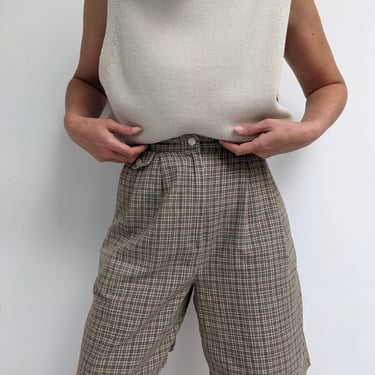 Vintage Plaid Linen Shorts