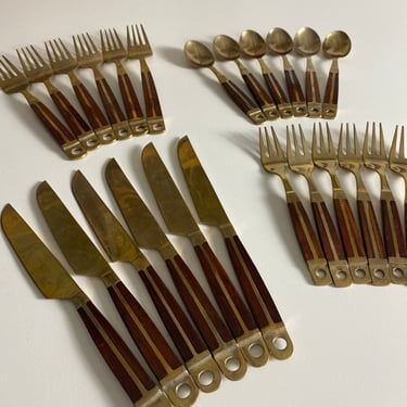 Vintage Brass and Rosewood Silverware Set - made in Thailand 
