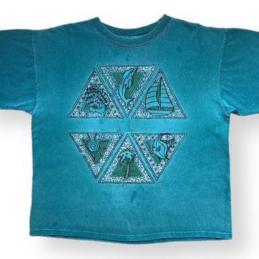 Vintage 90s Surf/Ocean Style Geometric Single Stitch Faded Out Graphic Nature T-Shirt Size Large 