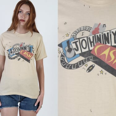 Vintage 80s Johnny Cash Shirt / Country Music Band T Shirt / Concert Tour 50 50 T Shirt 