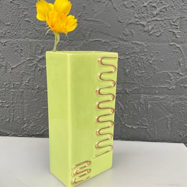 Lime Green MCM Ceramic Square Vase