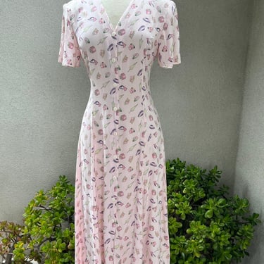 Vintage 90s boho sun dress hats print pink pastels button front Sz S/MBy Notations Clothing Co. 