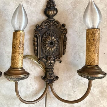 Beautiful French revival style, architectural salvage double candelabra wall scone~ hardwired lights~ Wall Light Set~ Antique lighting 