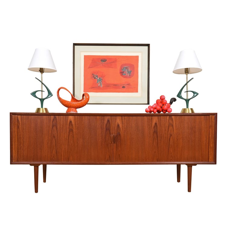 80” Danish Modern Teak Tambour Door Buffet + Room Divider