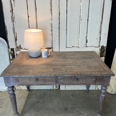 Antique French Oak Desk/Table, Graywashed, 1880s CONTACT FOR SHIPPING 