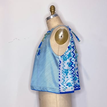 Upcycled Scarf Top Halter Large Cami Blue Floral Print Summer Style Sustainable Clothing Eco-Friendly Gift for Woman | Ellemichelle 