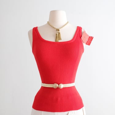 Vintage 1970’s NOS Cherry Ribbed Knit Tank by Yves Saint Laurent / S