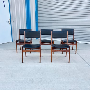Danish Modern Teak & Vinyl Dining Chairs by Frem Rojle - Set of 5 