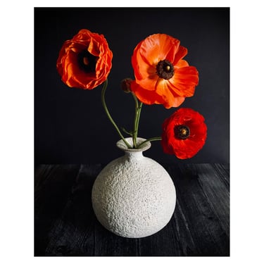 SHIPS NOW- Flanged Stoneware Round Vase in Crater White Texture Glaze 