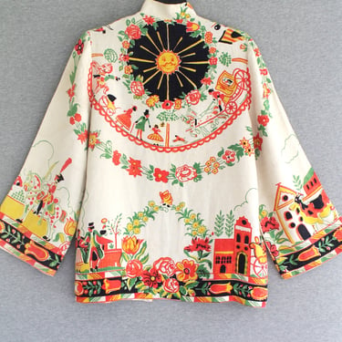 1940-50s - Jacket - Shrug - Robe - Duster - Cover Up - OOAK - Linen - Folk Art 