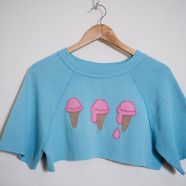 Ice Cream Sweatshirt Cutoff Crop Top - Vintage 1980s Upcycled - Large Medium 