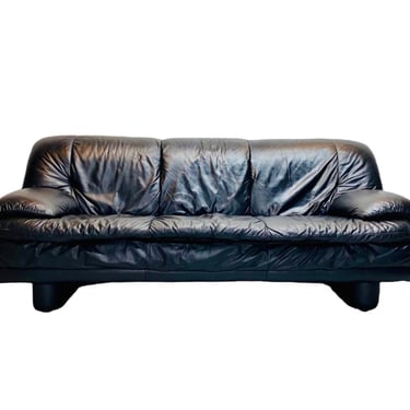 1990s Postmodern Memphis Style Black Italian Leather Three Seater Sofa 