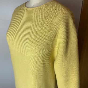 90’s pale light yellow Cotton knit top~ 1/2 length puff sleeves~ delicate weave~ boho lightweight sweater blouse ~ size Med 