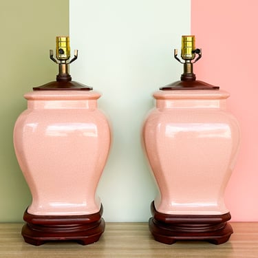 Pair of Haeger Pink Crackle Lamps