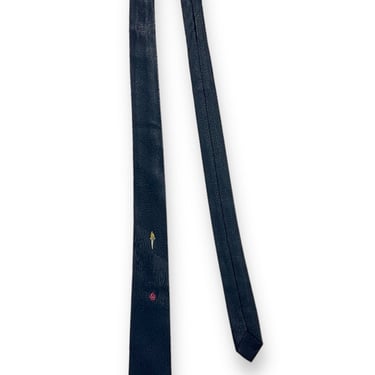 Vintage 1950s/1960s ATOMIC Black & Pink Necktie ~ Embroidered ~ Rockabilly ~ Mod ~ Preppy ~ Ivy Style ~ Trad ~ Tie / Cravat ~ Skinny / Slim 